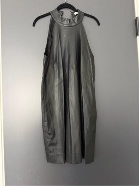 Lola Grace Sleeveless Faux Leather Black Shift Dress
